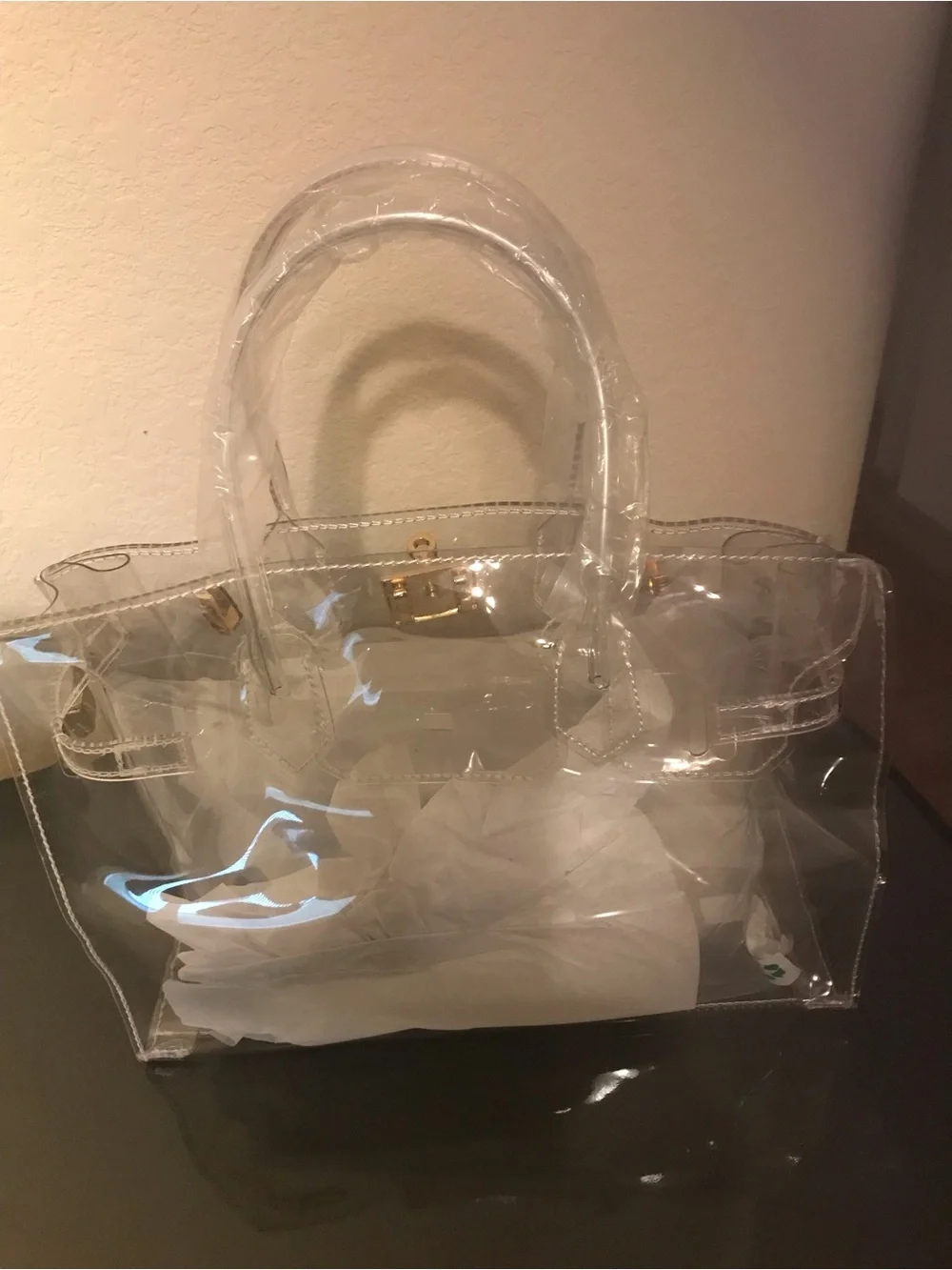 Clear PVC Tote Bag with Gold Hardware - Women Bags